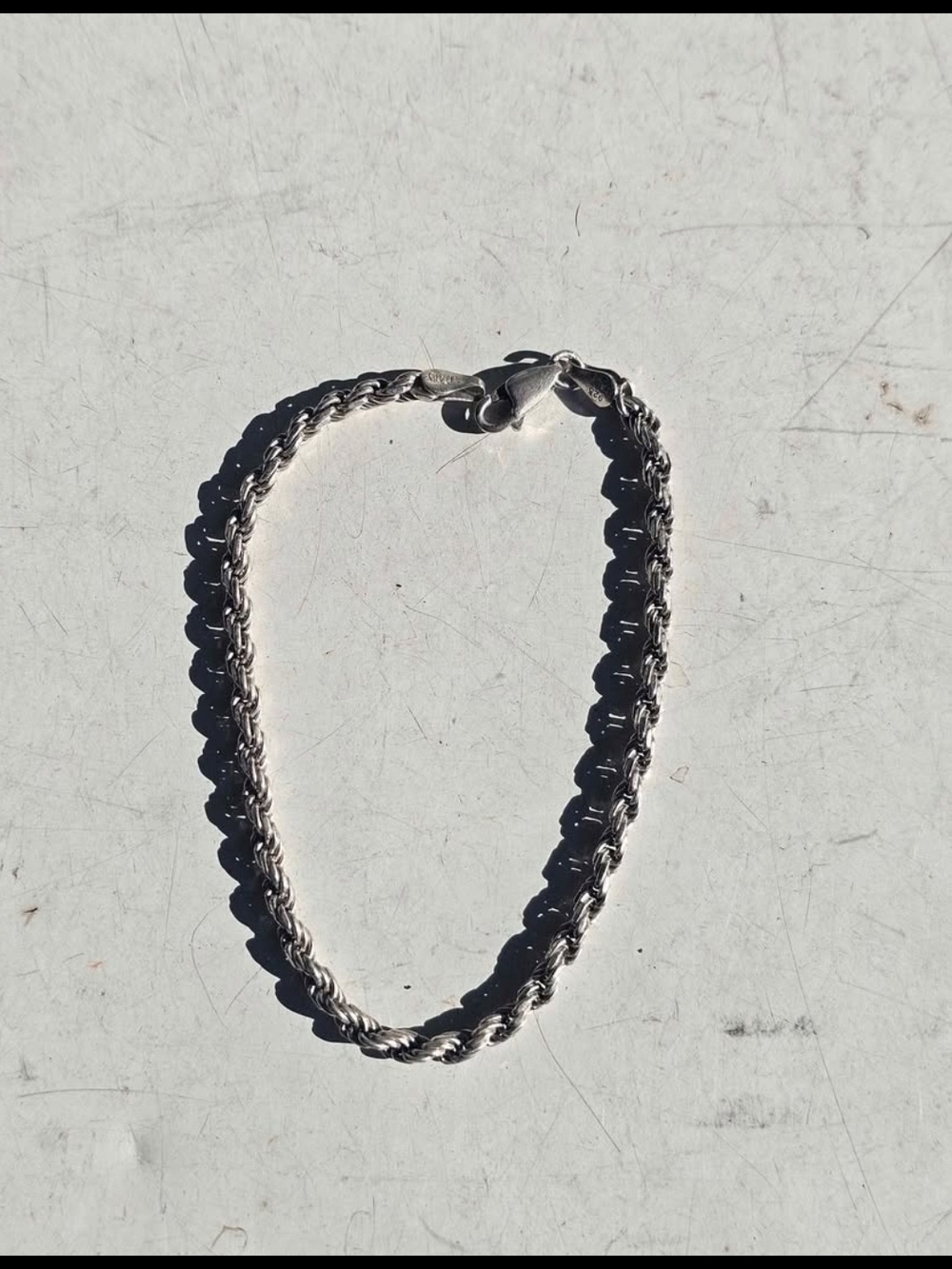 Sterling Silver 925 Rope Chain Bracelet - 8" Length